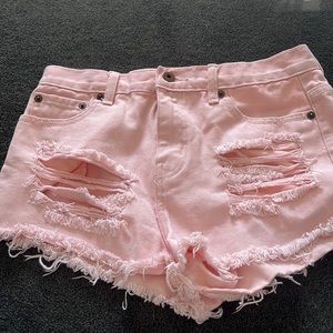 FOREVER 21 PREMIUM DENIM PINK DISTRESSED CUT OFF SHORTS